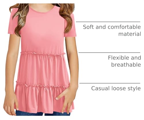 Image of Haloumoning Girls Crew Neck T Shirts Peplum Babydoll Tops Tees 4-15 Years | Girls T-Shirts, Casual Loose Tunic Tops, Cute Ruffle T Shirts, Short Sleeve Shirts, Long Sleeve Blouse