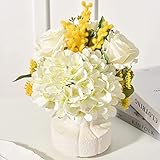 NAWEIDA Artificial Flower with Vase Silk Roses Artificial Flowers in Vase Faux Hydrangea Flower Arra
