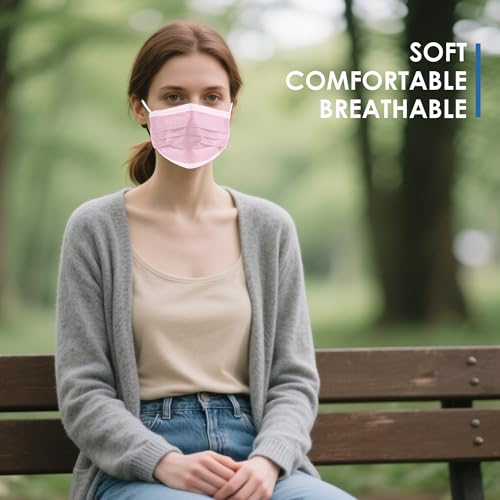 Image of NNPCBT Pink Disposable Face Masks 125 Pack,3-Ply Breathable Mask For Adults,Great For Outdoors,Home, Office, School
