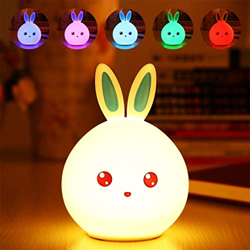 Image of One94Store Cute Silicone Rabbit Lamp USB Rechargeable Color Changing LED Night Light with Touch Sensor Control Perfect Decoration for Kids Bedroom Deco Gifts for Baby, Children, Blue Ear (Pack of 4)