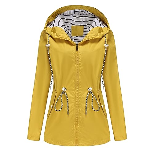 Womens Rain Jackets Waterproof with Hood Long Hooded Trench Coats Lined Windbreaker Travel Jacket