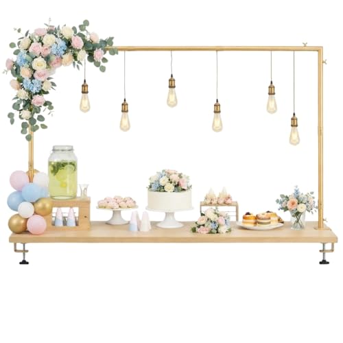 TERRE JARDIN Arche de Table Extensible Métal Doré - Support Décoration Réglable 79 à 280 cm avec Pinces - Cadre Arche Métal pour Ballons, Mariage,...