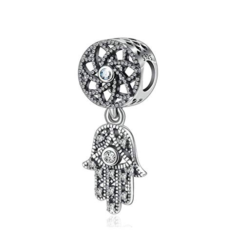 Abalorio de mano de Fátima de plata de ley 925 Hamsa para evitar arañazos en pulseras
