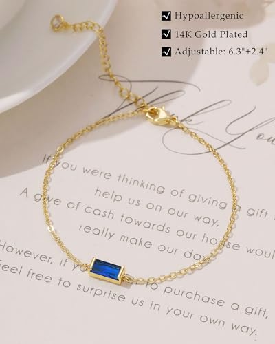 FUNEIA Birthstone Gold Bracelets for Women Non Tarnish Trendy Dainty 14K Gold Plated Bracelet Stack Stackable Blue Green May Emerald Friendship Bracelets Jewelry Gifts for Mom Best Friend4