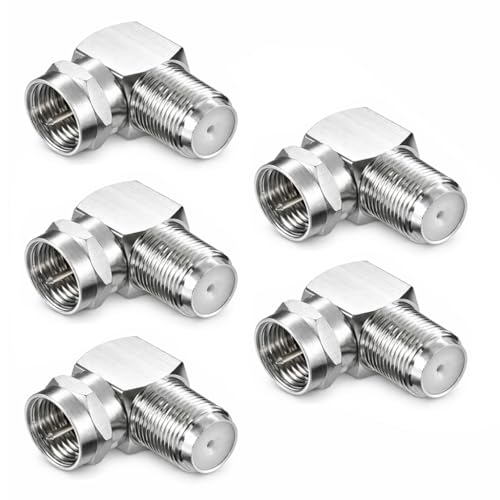 PerfectHD 5x SAT F-Winkeladapter 90° – F-Stecker auf F-Buchse – Antennenadapter für TV, Receiver, SAT-Dose, LNB – Vollmetall, 75 Ohm, kompakt, korrosionsbeständig, 5 Stück