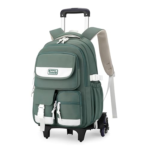 MITOWERMI Mochila infantil com rodinhas para meninas, mochila com rodas, mochila escolar, mochila com rodas, 6 rodas - verde, 6 rodas