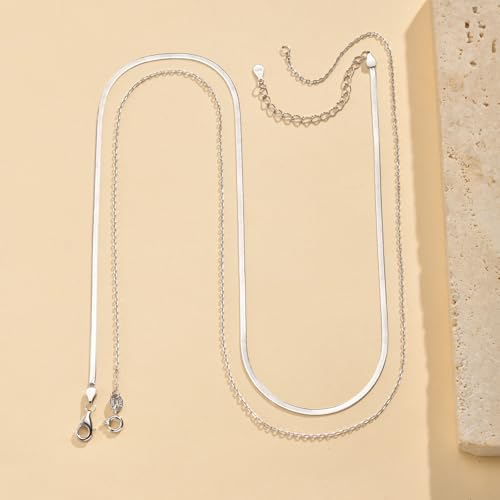 S925 Sterling Silver Layered Chain Necklaces for Women - 18K White Gold Plated Dainty Herringbone Necklace Trendy Stacked Jewelry, Hypoallergenic Gift for Birthday Anniversary Mother's Day3