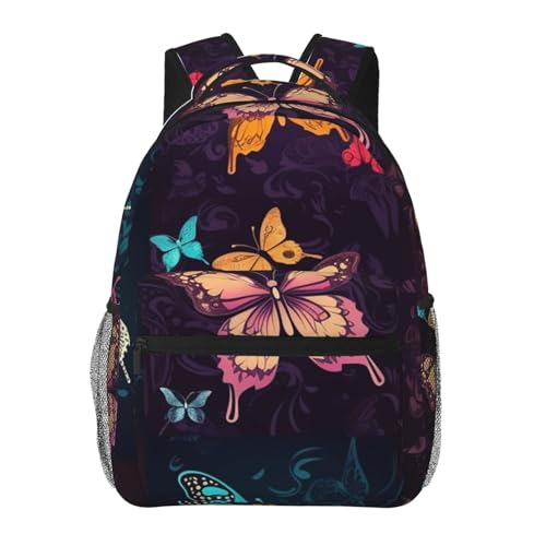 Casual Backpack for Women Men Color butterfly pattern Lightweight Daypack Large Capacity Nurse Bag
