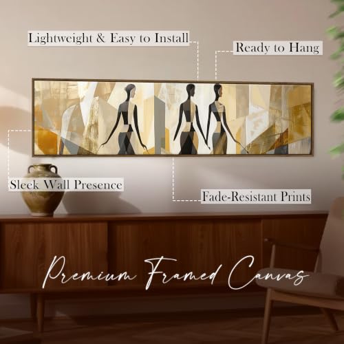 Image of Large Canvas Painting Panel Framed Wall Painting Minimalis African Woman Framed Luxury Paintings for Home Decoration, Living room, Bedroom and Office Decor - Beige, 13x47 Inch