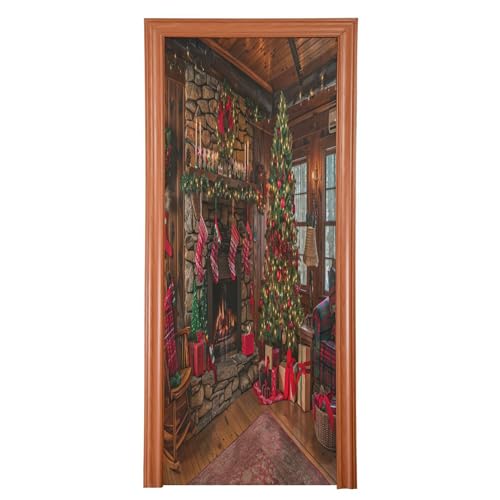 SEHANY Christmas Snowy Town Door Cover Outdoor Decor, High Stretch Fabric Christmas Front Door Cover Christmas Banner Door Cover for Front Door Festive Party Home Decor 36 * 98inch