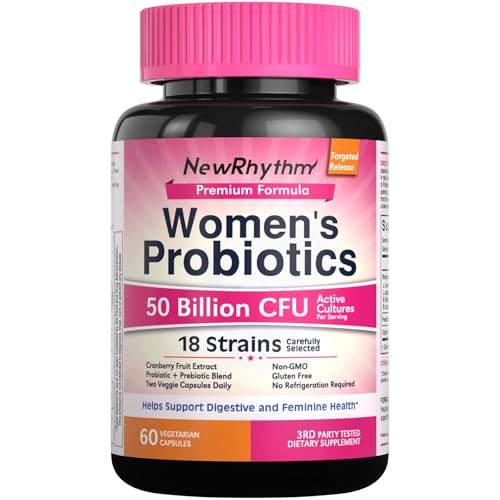 NewRhythm Women's Probiotics, Organic Cranberry for Women's Vaginal Health, 50 Billion CFU 18...