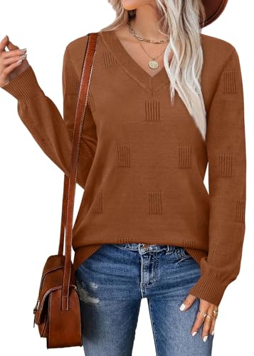WIHOLL Sweaters for Women V Neck Long Sleeve Tops Fashion Lightweight Pullover Clothes Fall Outfits 2025