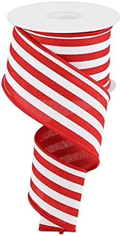 Craig Bachman 1.5" x 10 Yards Peach and White Vertical Stripe Royal Burlap Wired Edge Ribbon, Striped Fabric Ribbon for Wreaths, Spring Summer Decor, RGC156221
