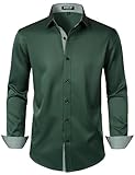 JEMITOP Men's Stretch Multi-Use Dress Shirts Party Prom Wedding Tuxdeo Long Sleeve Button Down Shirts Dark Green L