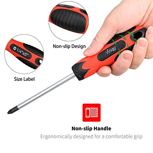 Magnetic Screwdriver Set,5 Pieces Slotted and Phillips Screwdriver with Ergonomic Comfortable Non-skid Handle,Permanent Magnetic Tips,Rust Resistant Heavy Duty Craftsman Toolkit For Wet, Oily Hand