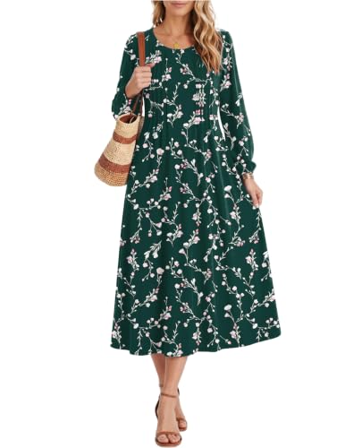 Image of Zeagoo Fall Dresses for Women Long Sleeve Midi Dress Casual A Line Dresses 2026 Pleated Flare Dress with Pockets