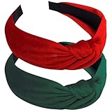 Chanaco Christmas Headbands for Women 2Pcs Top Knotted Hair Bands for Adult Non Slip Xmas Headband Red Green Velvet Wide Headpieces Girls Christmas Hair Accessories Holiday Party Fashion Gifts