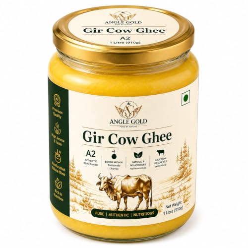 Image of ANGLE GOLD - a2 ORGANIC GHEE - SHREE FOOD a2 Gir Cow Ghee, Organic, Bilona Method, 1 L