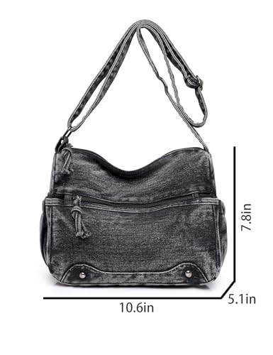 Denim Crossbody Shoulder Bag for Women Vintage Jean Casual Purse Handbag with Adjustable Strap4