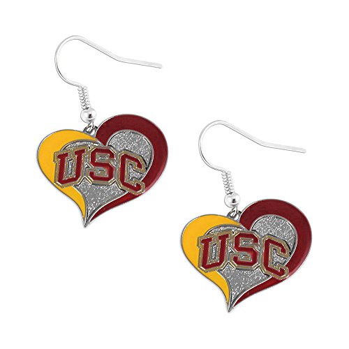 Aminco USC Trojans Swirl Heart Dangle Logo Earring Set Charm Gift