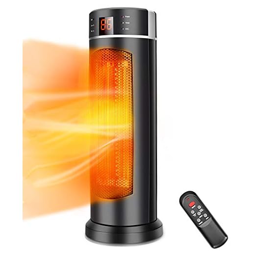 Space Heater - TRUSTECH Tower Heater 1500W 70° Oscillation with Remote Control, Overheating & Tip-Over Protection, Adjustable Thermostat, 12H Timer Portable Ceramic Space heater for Office, Indoor Use