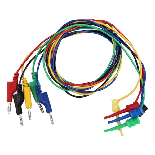 Breeshy Kit de 5 Cables de Prueba con Clip de Gancho de Prueba de 4 mm A Conector Banana Apilable, Cable de Línea de Multímetro para Pruebas Eléctricas