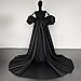 AMAJIERUIZE Wedding Satin Detachable Long Train with Puff Sleeves Bridal Removable Skirt Formal Party Cape Overskirt (Black, US10)