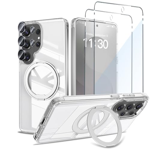 Magnetic Case for Samsung Galaxy S26 Ultra,S26 Ultra Case with 360° Rotatable Ring Stand[Compatible Magsafe],Transparent Screen Protector,Camera Lens Protector,Shockproof Galaxy S26 Ultra Case,Clear