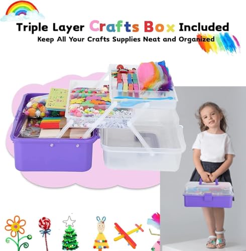 Arts and Crafts Supplies for Kids, 3000+Pcs DIY Craft Kits, Ages 6-10, Educational Preschool and Homeschooling Arts Programs, Children Craft Kits, Christmas Gifts in Portable 3 Layered Plastic Art Box - Image 4