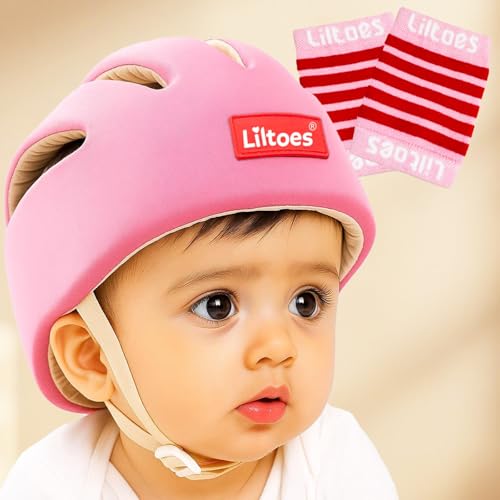 LILTOES Baby Head Protector for Safety of Kids 6M to 3 Years- Baby Safety Helmet with Proper Air Ventilation & Corner Guard Protection + Baby Kneepads for Crawling Pink