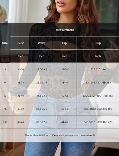 Avidlove Body Damen Sexy Mesh Oberteil Langarm Top Elegant Bluse Festival Outfit Curvy Transparent Gestreift Schwarz M