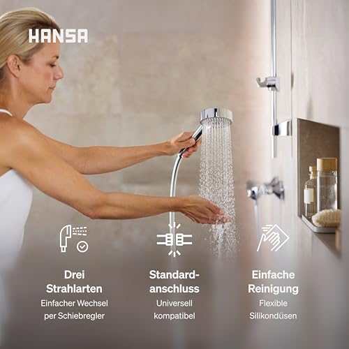 HANSA BASICJET Duschkopf mit 3 Strahlarten I Handbrause Dusche I Anti-Kalk Funktion I Brausekopf 95 mm Durchmesser… – Ansicht 3