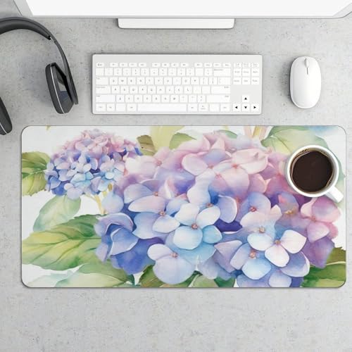 Desk Pad Protector 24x12 Inch Extended Hydrangea Watercolor