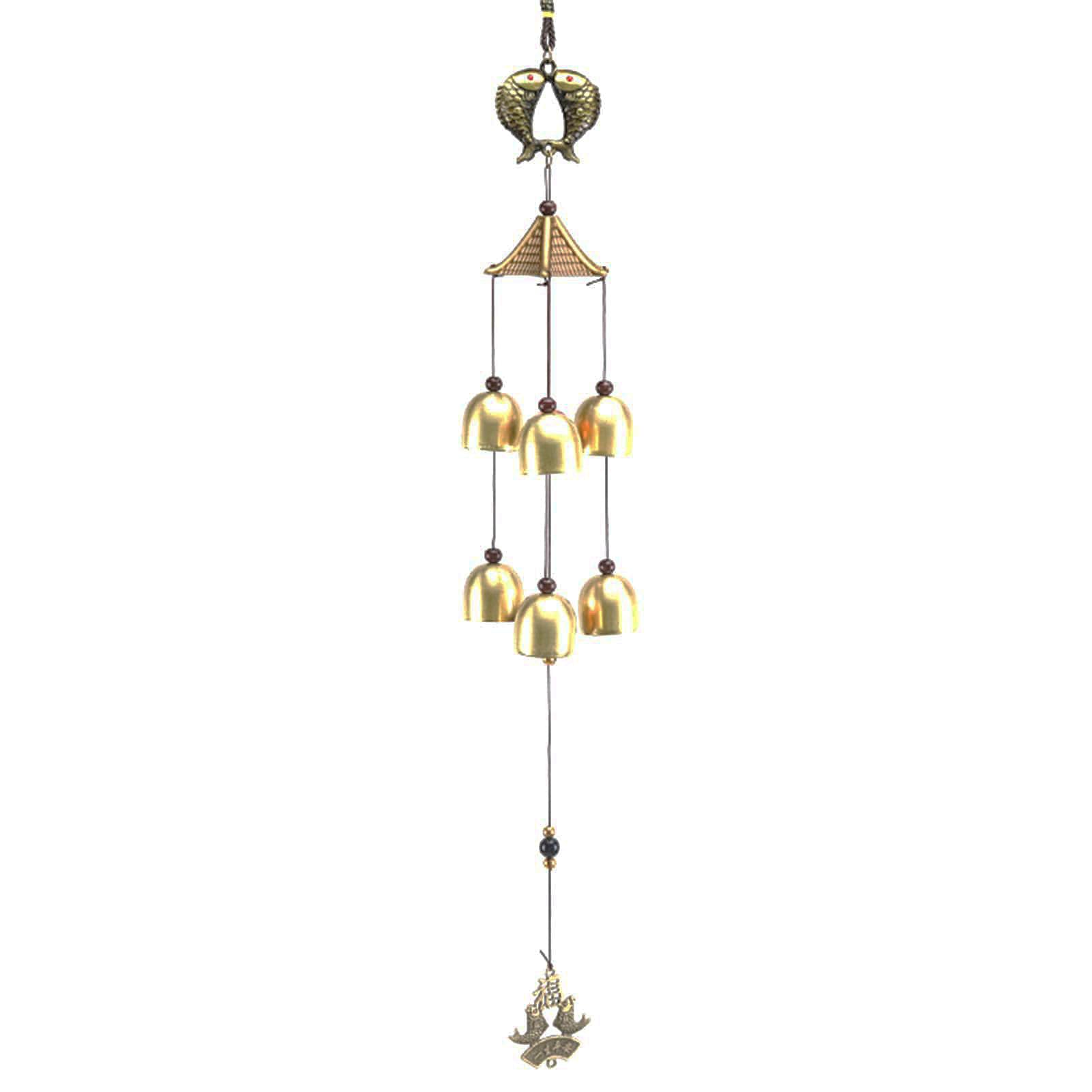 HwaGui Japanese Metal Wind Chime Fish Design Antique Finish 17.7in