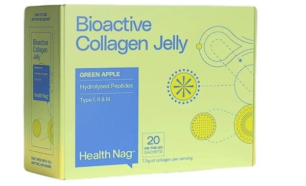 Bioactive Collagen Jelly,100% Pure Hydrolysed Peptides of Type I, II & III, On-The-Go-Sachets, 20 Sachets in 1 Box, Pack of 1 - Green Apple (Delivered in a Chilled Van)
