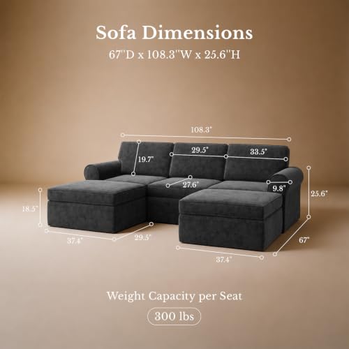 Image of Maywish 108 inch Sectional Boneless Couch, U Shaped Sofa for Living Room