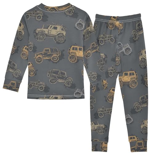 Cartoon Pajamas Set Cool Truck Pattern Yellow Grey Long Sleeve PJs Cotton Jammies Sleepwear Top and Pants2