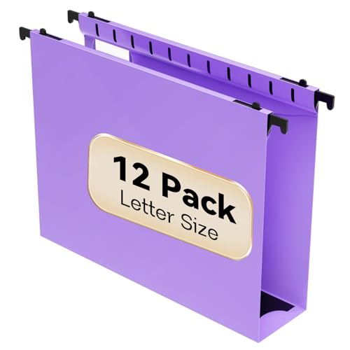 Nordun Extra Capacity Plastic Hanging File Folder Letter Size,12 Pack Reinforced Hang Folders with Heavy Duty 2 Inch Expansion,Durable Hanging Organizer Designed for Bulky Files, Medical Charts