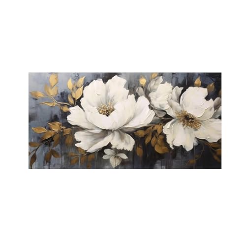Idée déco pour mur vide : grand tableau fleurs blanches 50x100 cm - 5
