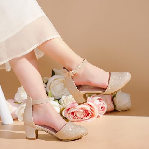 Image of LAURMOSA Girls Dress Shoes Closed Toe Pumps High Heels for Little Big Kid