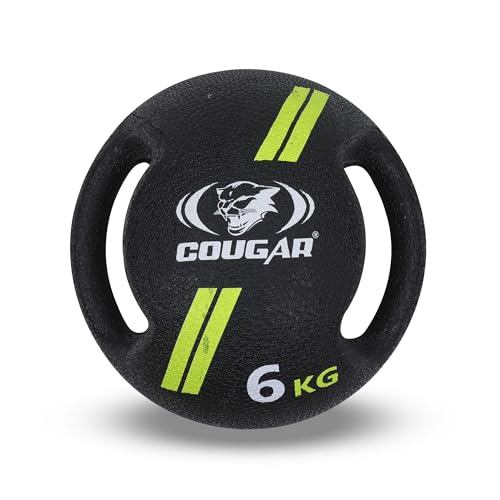 Image of COUGAR Dual Handle Rubber Moulded Medicine Ball for Home and Gym Intense Workout, 6 KG