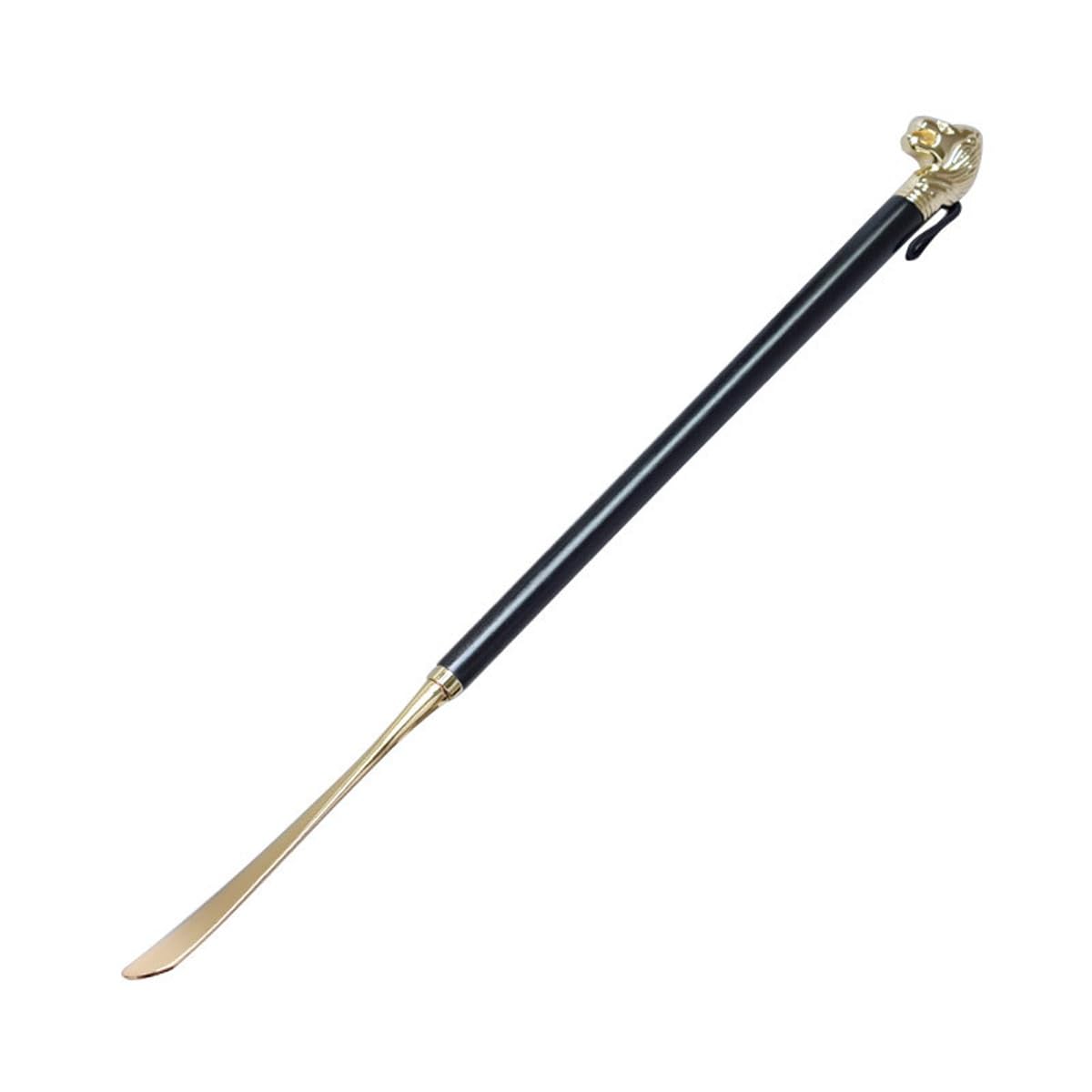 Calzador de acero aleado León Dorado – Sin necesidad de agacharse,diseño de cabeza de león elegante y estiloso,bordes suaves,set en caja de regalo con mango largo para personas mayores(Black,22.8in)