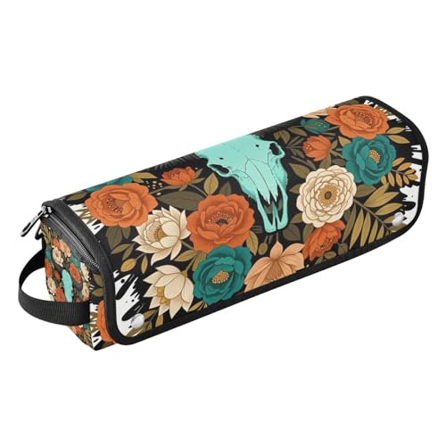 Bolsa de viaje para herramientas de cabello y tapete resistente al calor con cierre impermeable turquesa floral con calavera para planchas, rizadores y organizador de accesorios miniatura 1
