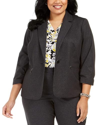 Kasper Womens Plus Solid Work Wear Blazer Gray 18W