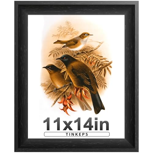 Image of 11x14 Picture Frame Black with Black Back Board, Curved Extra Wide Edges, Wooden Vintage Style Picture Frame 11x14 inches for Wall Decor.