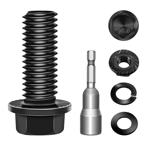 Image of (10Sets) M10 Bolt x 25mm Flanged Hex Head Bolts, External Flange Hex Drive M8 Screws, Class 10.9 Black Zinc Plated Alloy Steel Metric M10x1.5 Bolts Kit