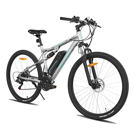 HILAND 29 tums elcykel, kvinnor män e-mountainbike MTB, full fjädring e-cykel med 250 watt motor 36 V 10,4 Ah litiumbatteri, elcykel 21 växlar full fjädring grå
