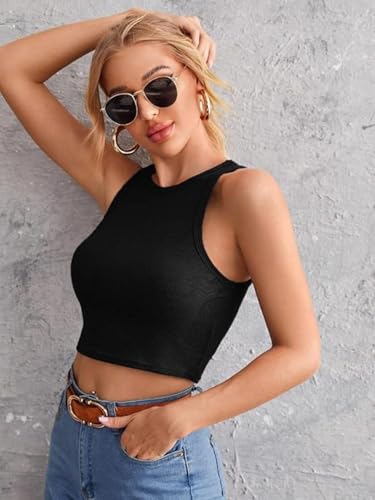 Image of Leriya Fashion Women's & Girls' Solid Asymmetrical Round Neck Cotton & Rayon Crop Top