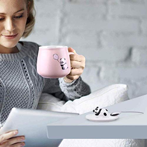Image of BonZeal Ceramic Panda Mug with Lid & Spoon | Pink Coffee & Tea Cup for Girls & Kids | Cute Birthday Gift for Daughter, Friend & Panda Lovers | 325 ml