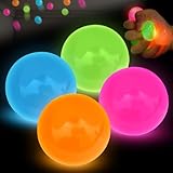 4Pcs Glow in The Dark Sensory Balls, Upgraded Glowing Sticky Balls Stick to The Ceiling, Stress Relief Sensory Ball Toys for Adults & Kids, Stocking Stuffers, Asmr Cool Stuff & Party Favors